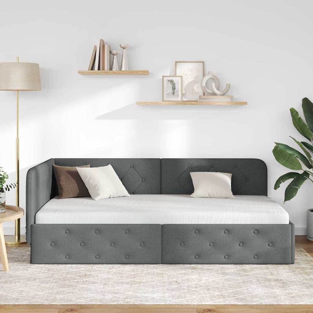 Kutni okvir kreveta Tamno siva 90 x 200 cm tkanina
