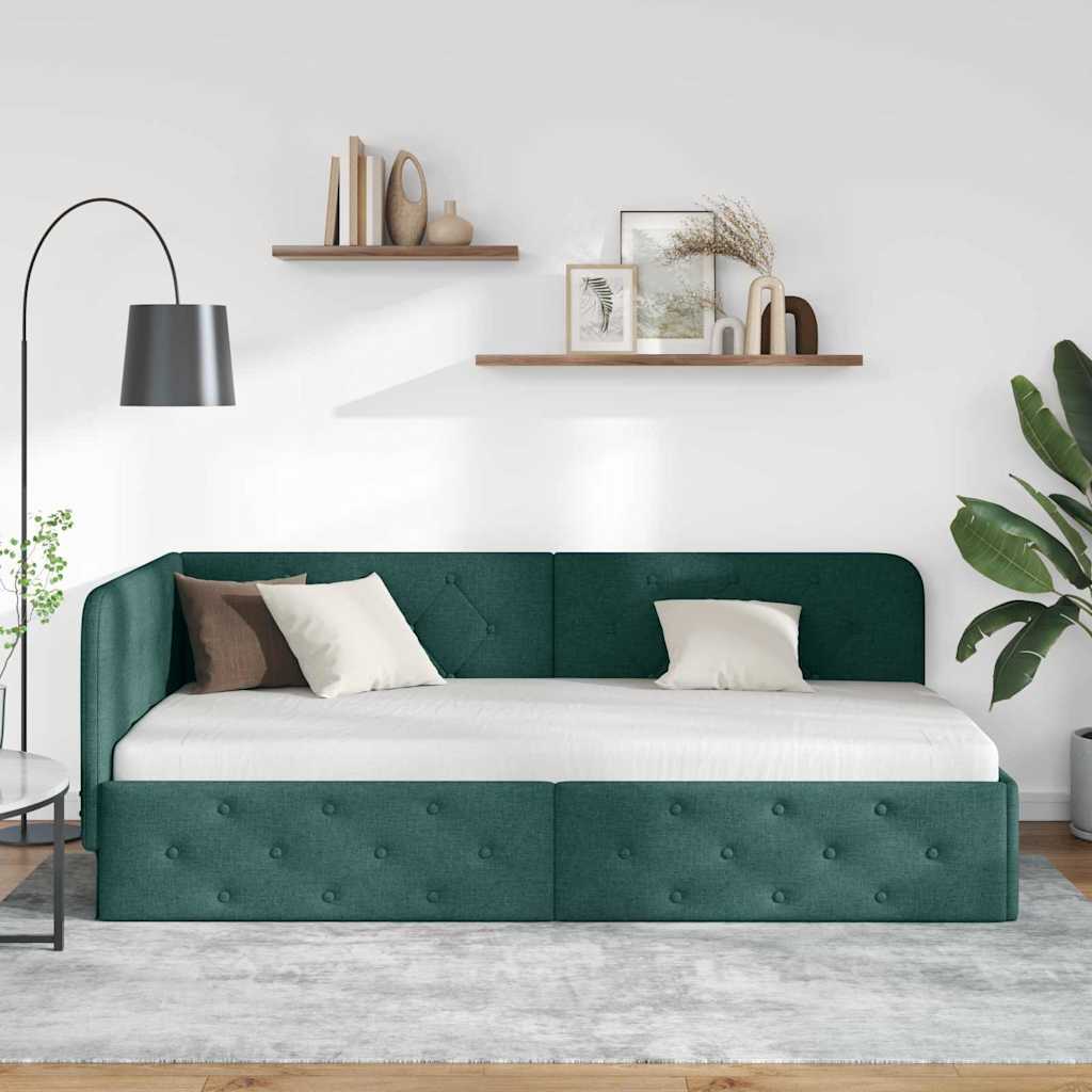 Kutni okvir kreveta Tamnozelena 90 x 200 cm tkanina