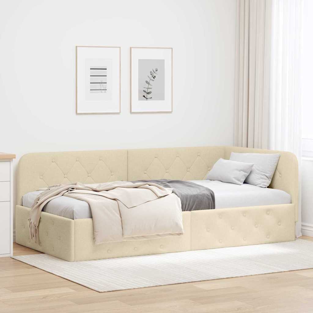 Kutni okvir kreveta Krema 100 x 200 cm tkanina