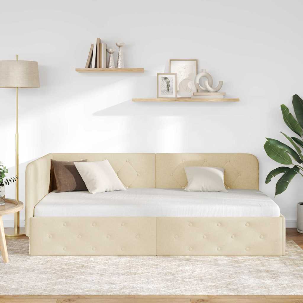 Kutni okvir kreveta Krema 100 x 200 cm tkanina