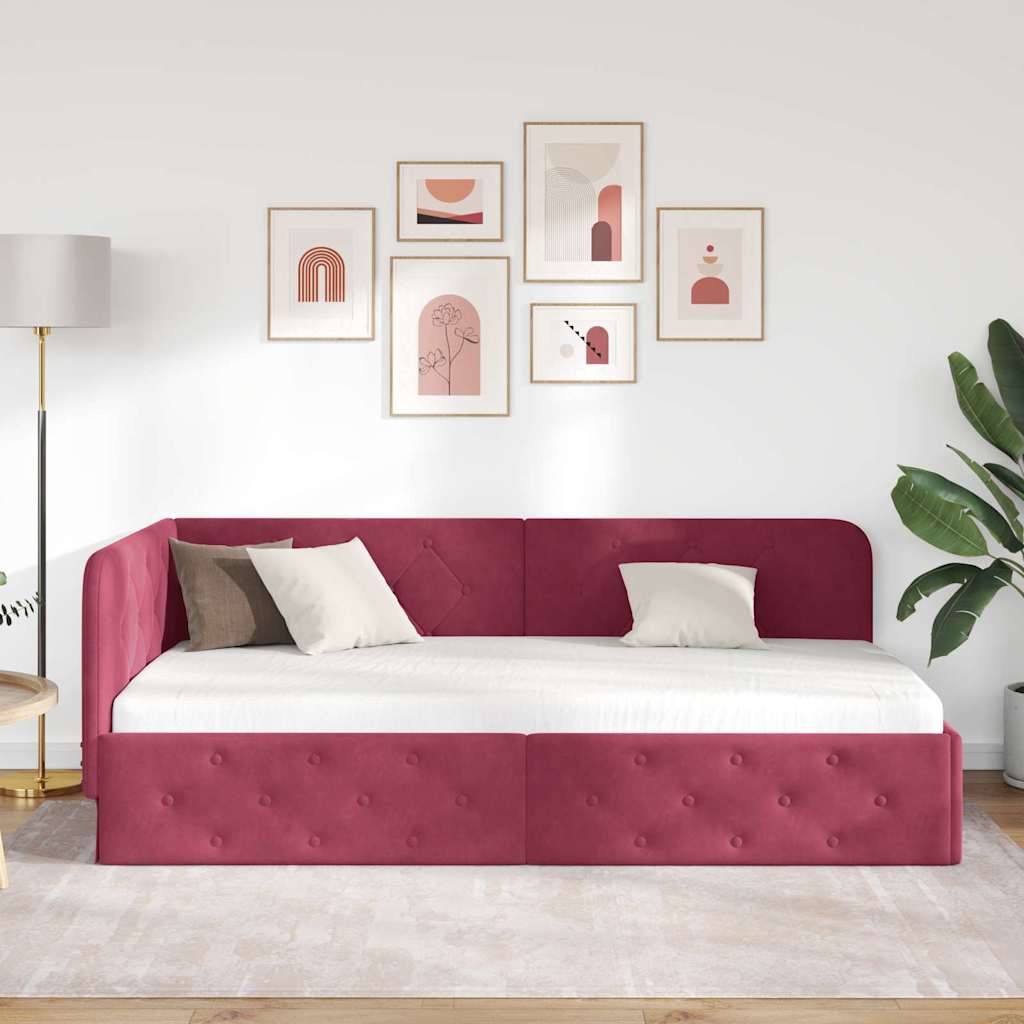 Kutni okvir kreveta Vinska crvena 90 x 190 cm Baršun