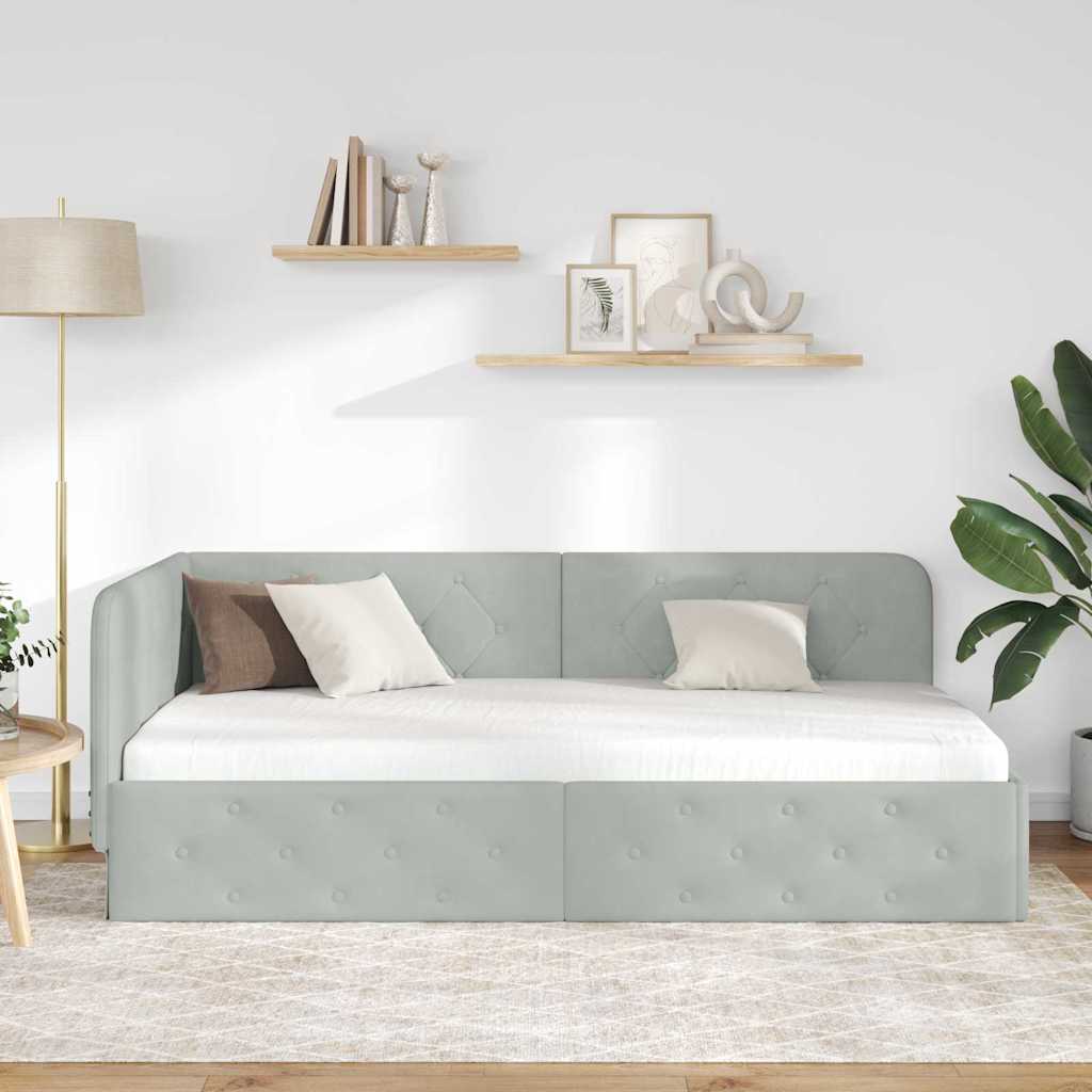 Kutni okvir kreveta Svijetlo siva 90 x 200 cm Baršun