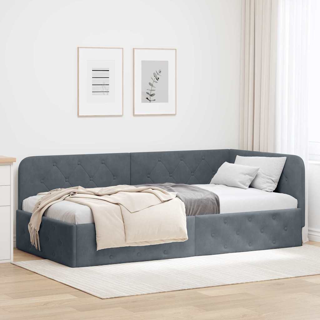 Kutni okvir kreveta Tamno siva 90 x 200 cm Baršun