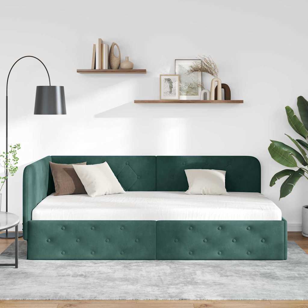 Kutni okvir kreveta Tamnozelena 90 x 200 cm Baršun