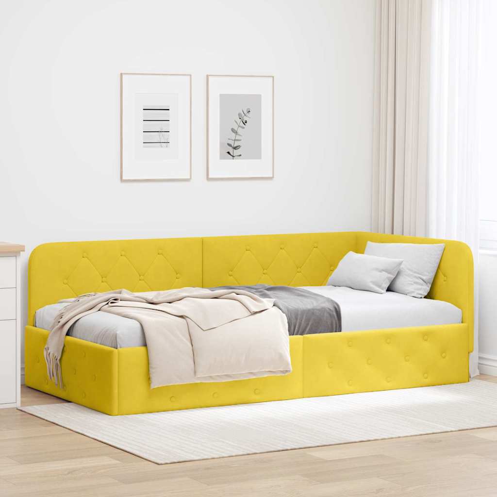 Kutni okvir kreveta Žuta 90 x 200 cm Baršun