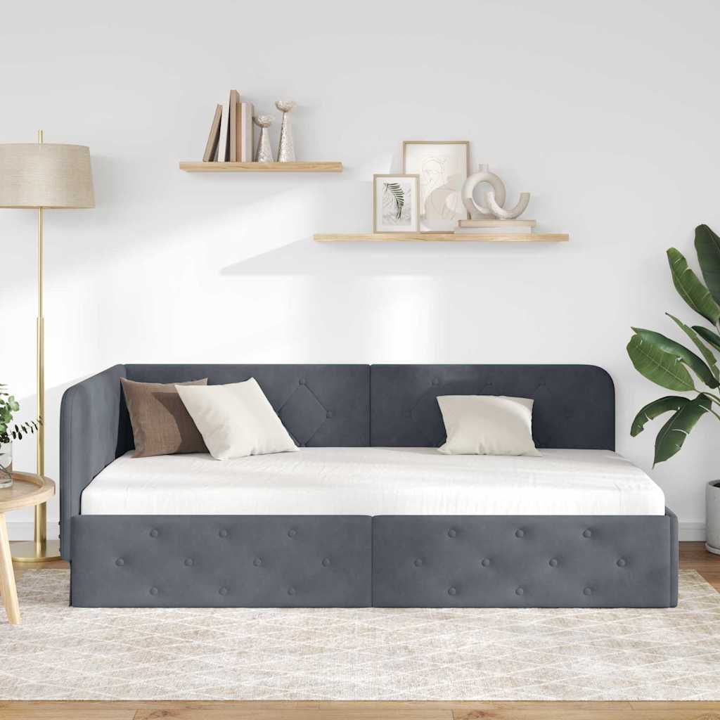Kutni okvir kreveta Tamno siva 100 x 200 cm Baršun