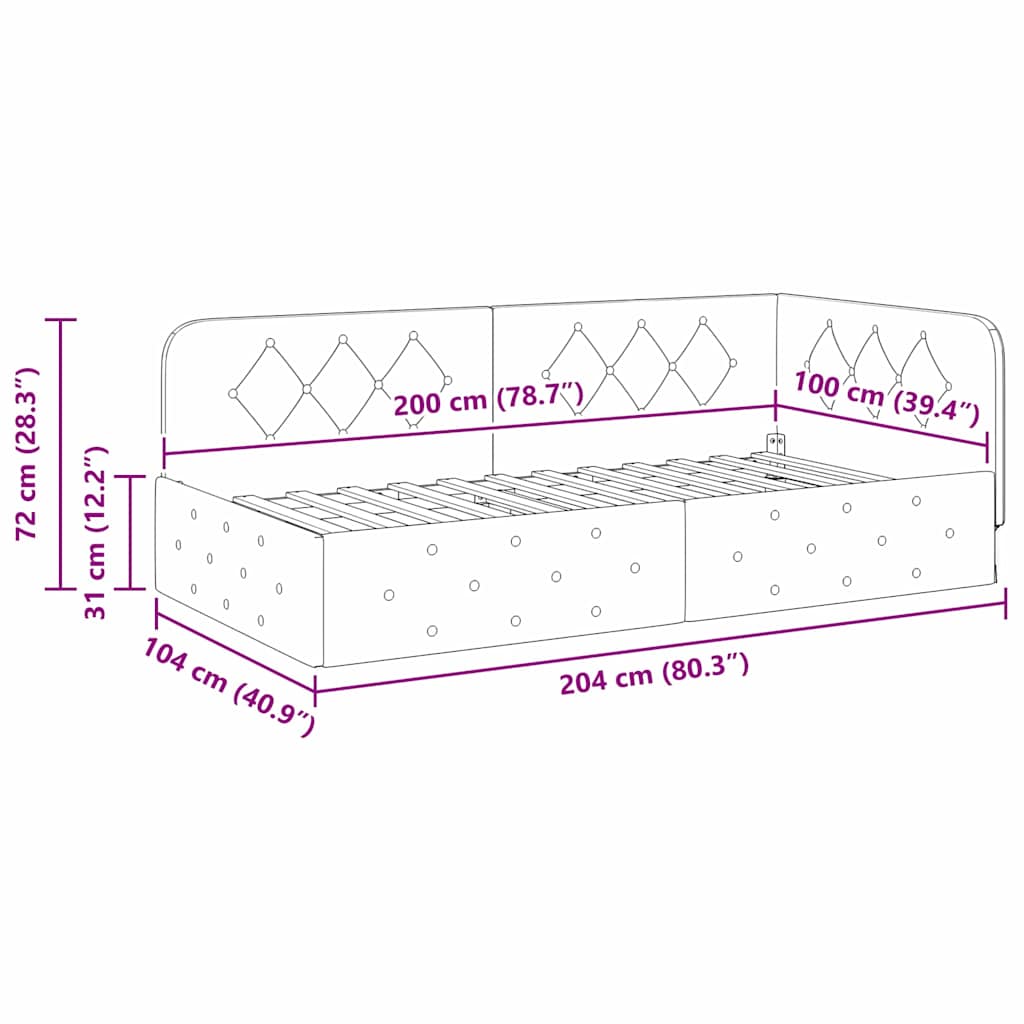Kutni okvir kreveta Vinska crvena 100 x 200 cm Baršun