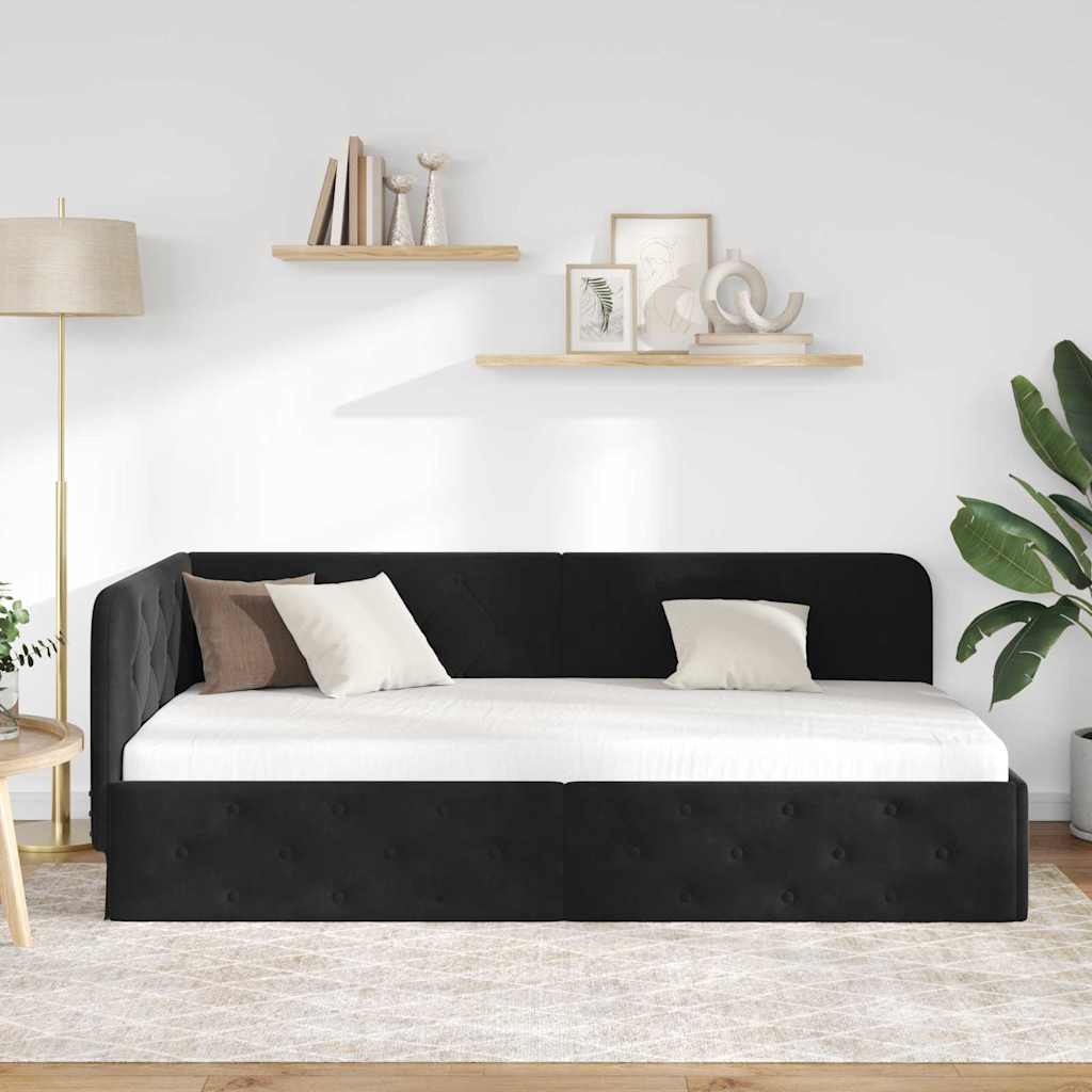 Kutni okvir kreveta Crna 100 x 200 cm Baršun
