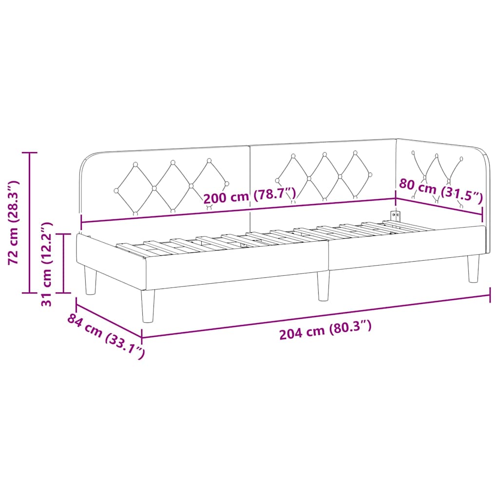 Kutni okvir kreveta Svijetlo siva 80 x 200 cm tkanina