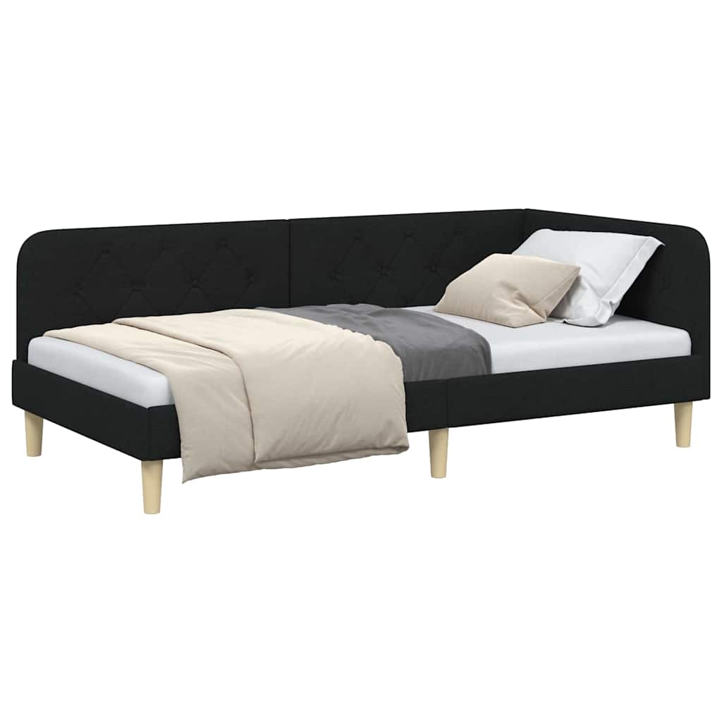 Kutni okvir kreveta Crna 90 x 190 cm tkanina