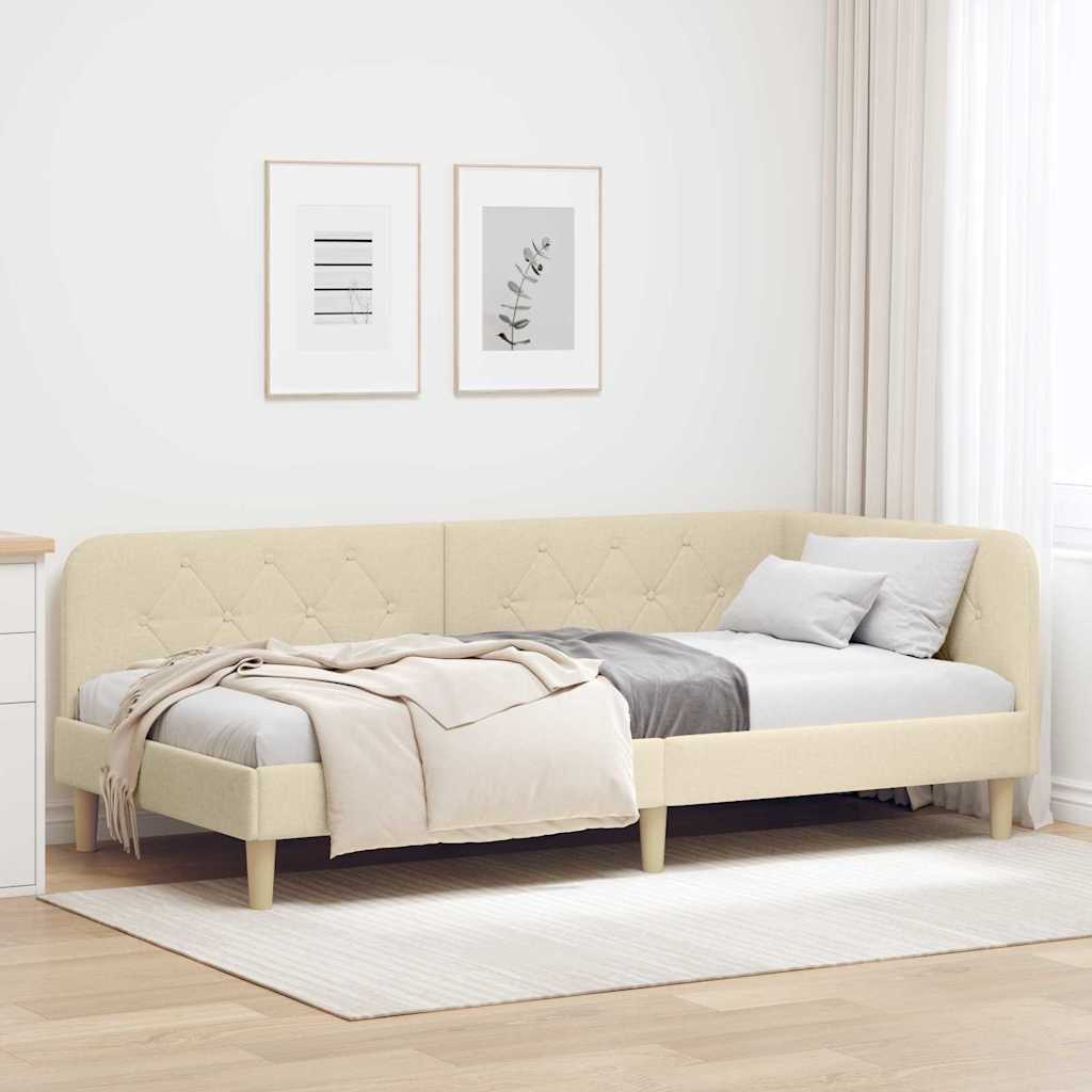 Kutni okvir kreveta Krema 90 x 190 cm tkanina