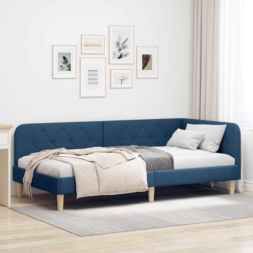 Kutni okvir kreveta Plava 90 x 190 cm tkanina