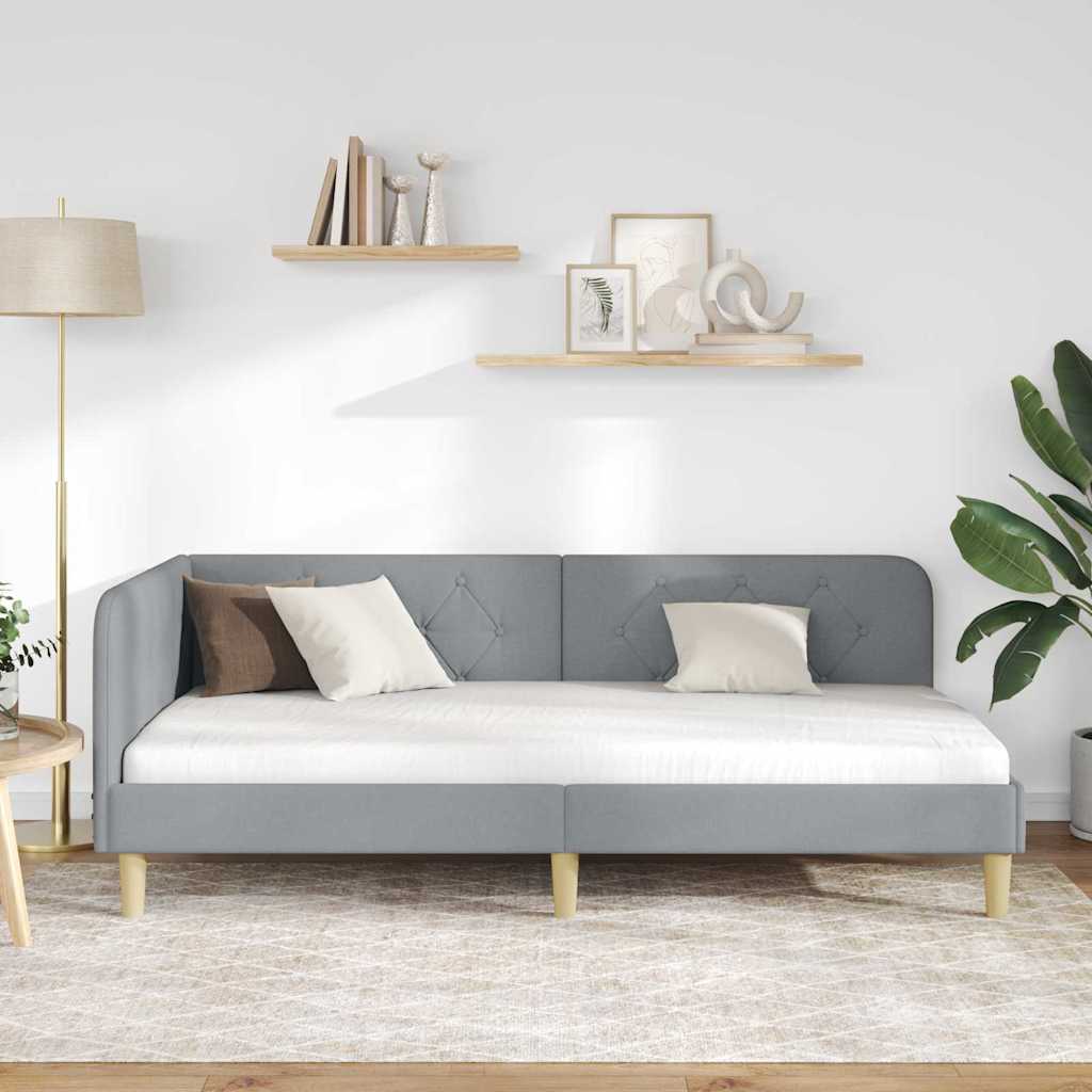 Kutni okvir kreveta Svijetlo siva 90 x 200 cm tkanina