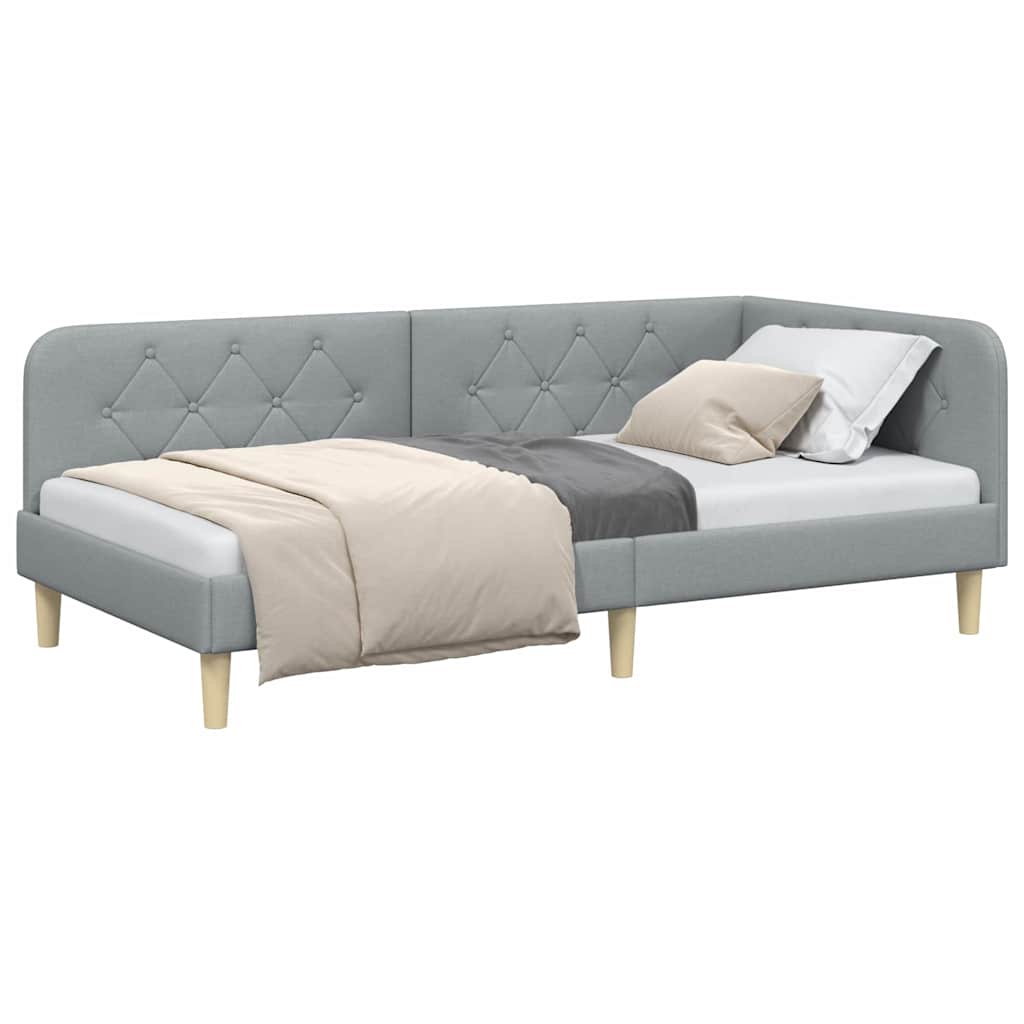 Kutni okvir kreveta Svijetlo siva 90 x 200 cm tkanina