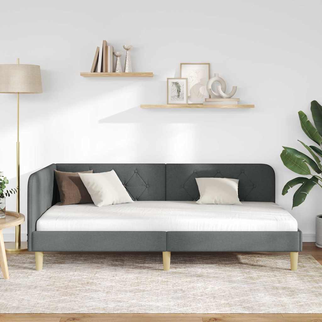 Kutni okvir kreveta Tamno siva 90 x 200 cm tkanina