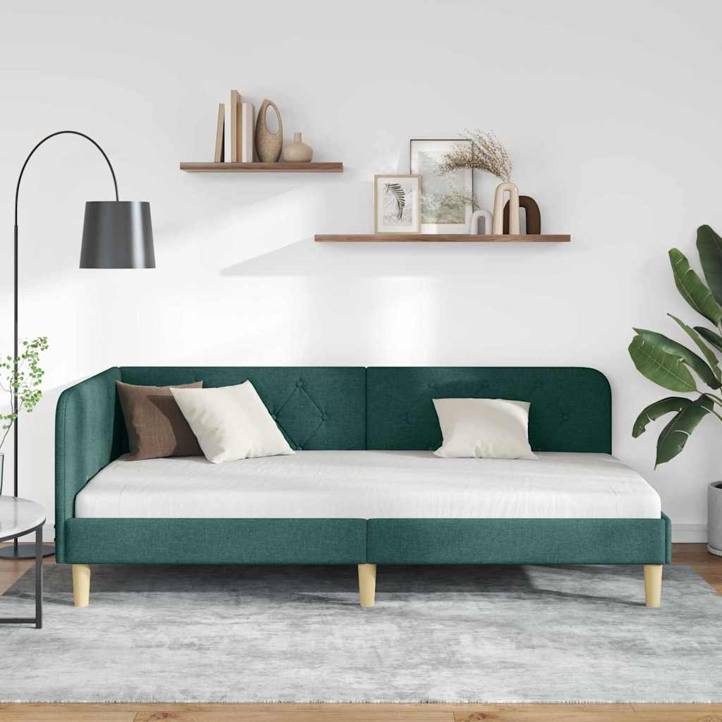 Kutni okvir kreveta Tamnozelena 90 x 200 cm tkanina