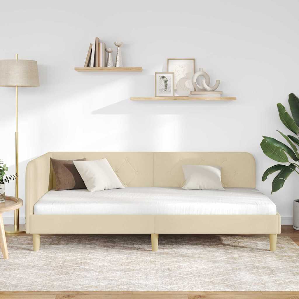 Kutni okvir kreveta Krema 90 x 200 cm tkanina