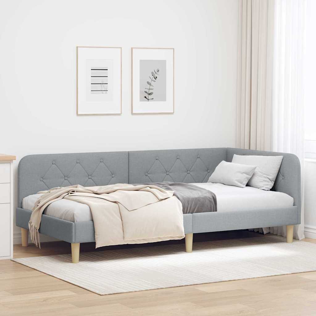 Kutni okvir kreveta Svijetlo siva 100 x 200 cm tkanina
