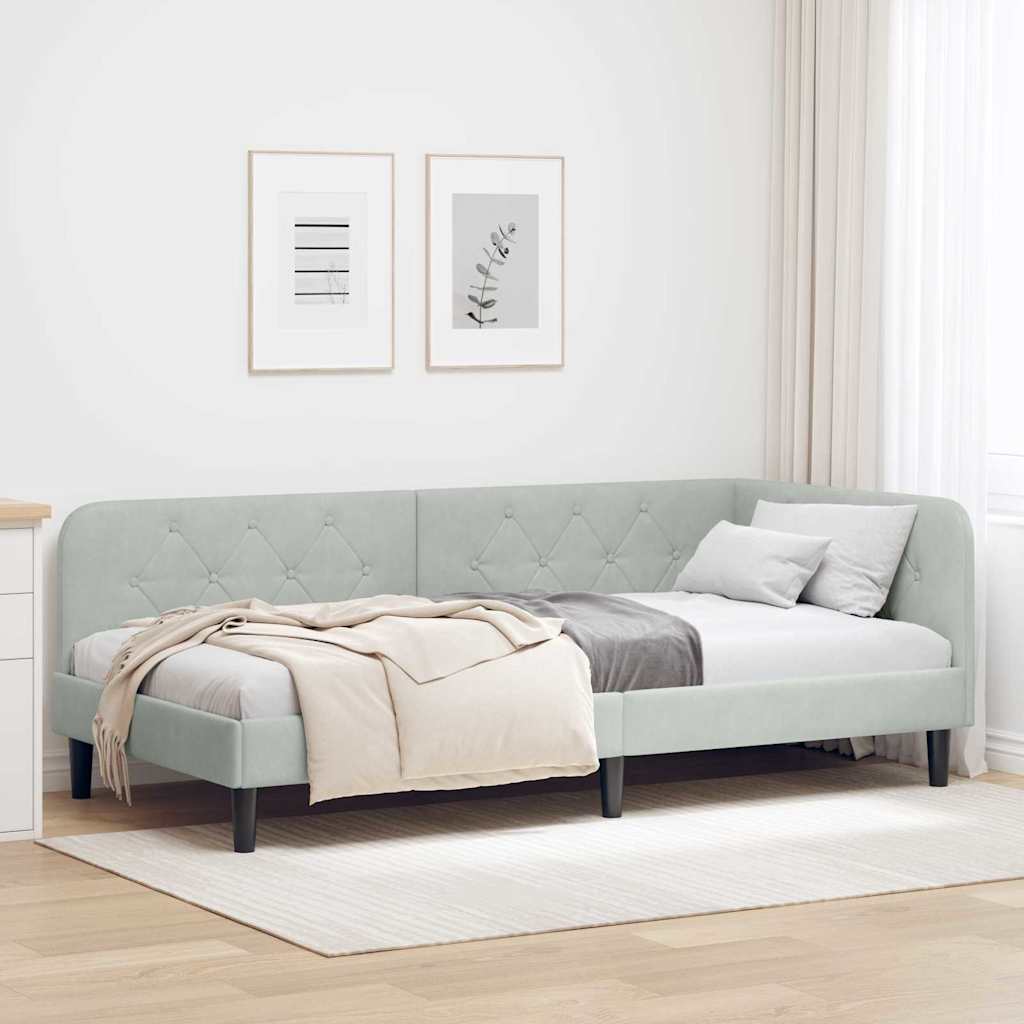 Kutni okvir kreveta Svijetlo siva 90 x 190 cm Baršun