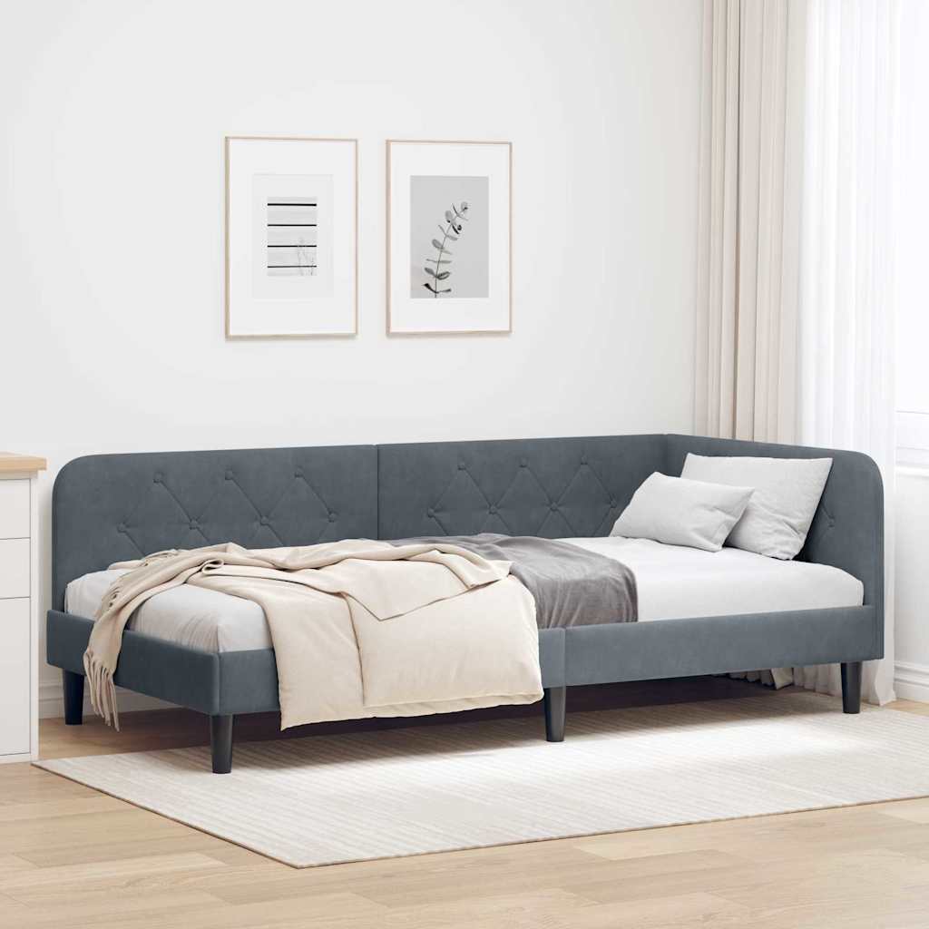 Kutni okvir kreveta Tamno siva 90 x 190 cm Baršun