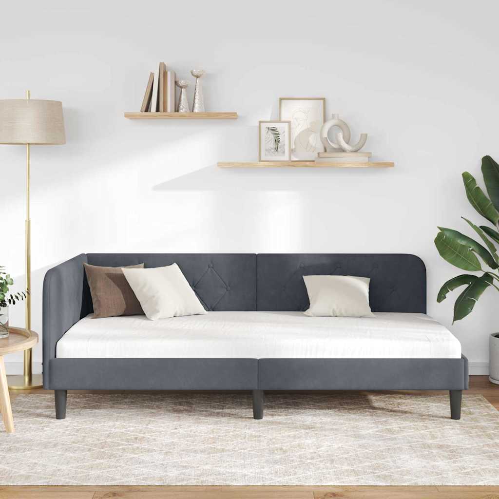 Kutni okvir kreveta Tamno siva 90 x 190 cm Baršun