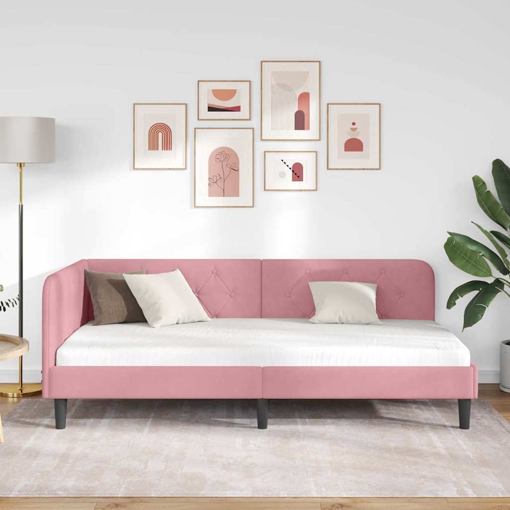 Kutni okvir kreveta Ružičasta 90 x 190 cm Baršun
