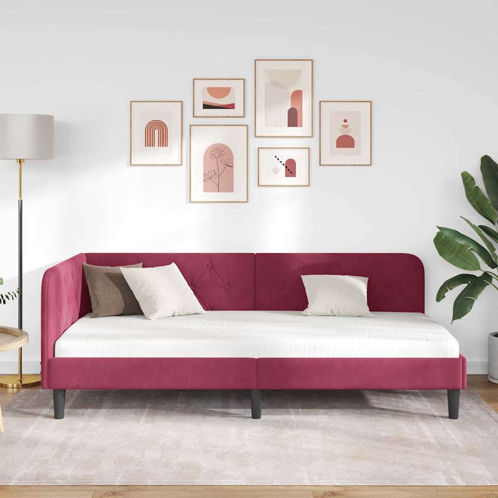 Kutni okvir kreveta Vinska crvena 90 x 190 cm Baršun