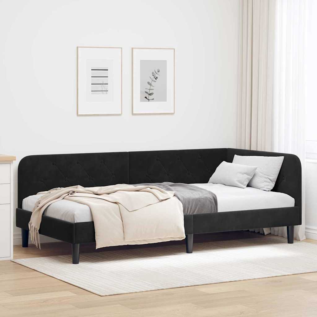 Kutni okvir kreveta Crna 90 x 190 cm Baršun