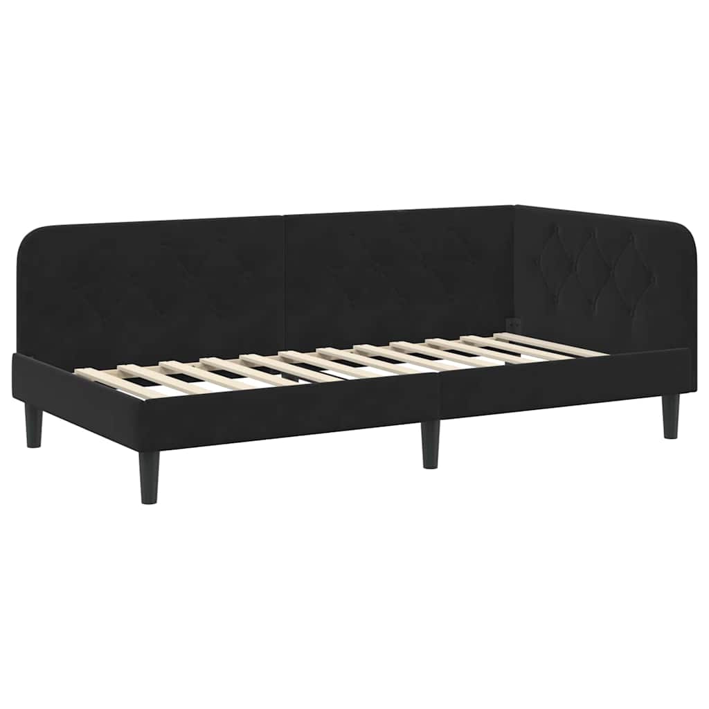 Kutni okvir kreveta Crna 90 x 190 cm Baršun