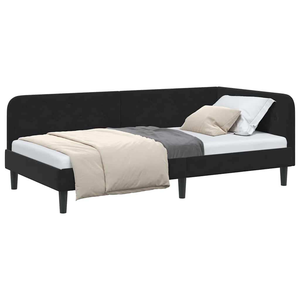 Kutni okvir kreveta Crna 90 x 190 cm Baršun