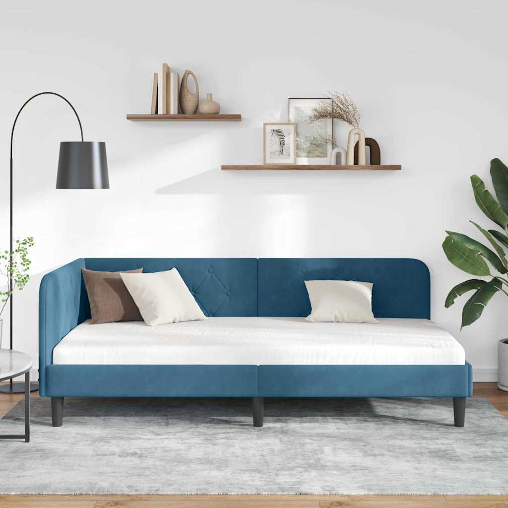Kutni okvir kreveta Plava 90 x 200 cm Baršun