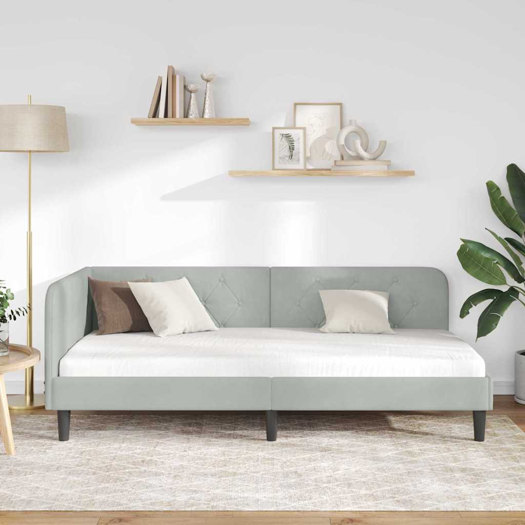 Kutni okvir kreveta Svijetlo siva 90 x 200 cm Baršun