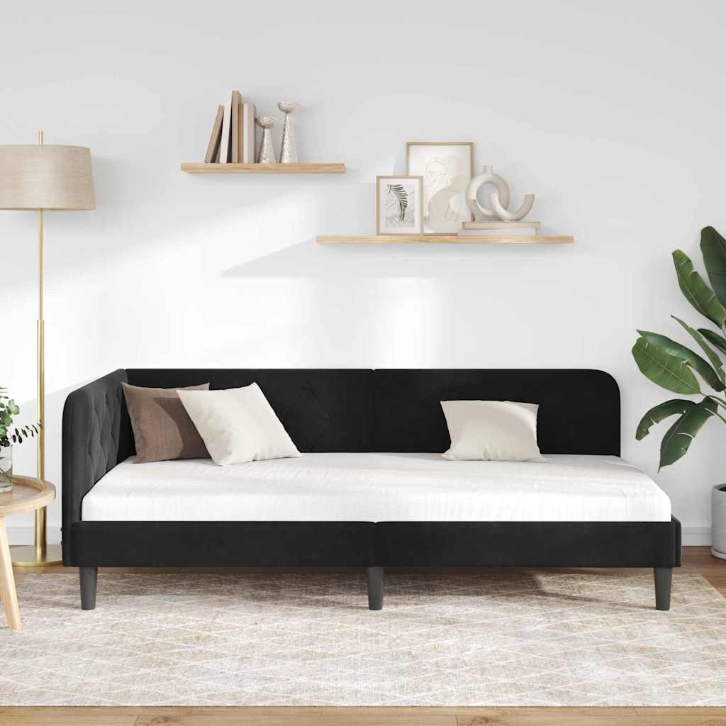 Kutni okvir kreveta Crna 90 x 200 cm Baršun