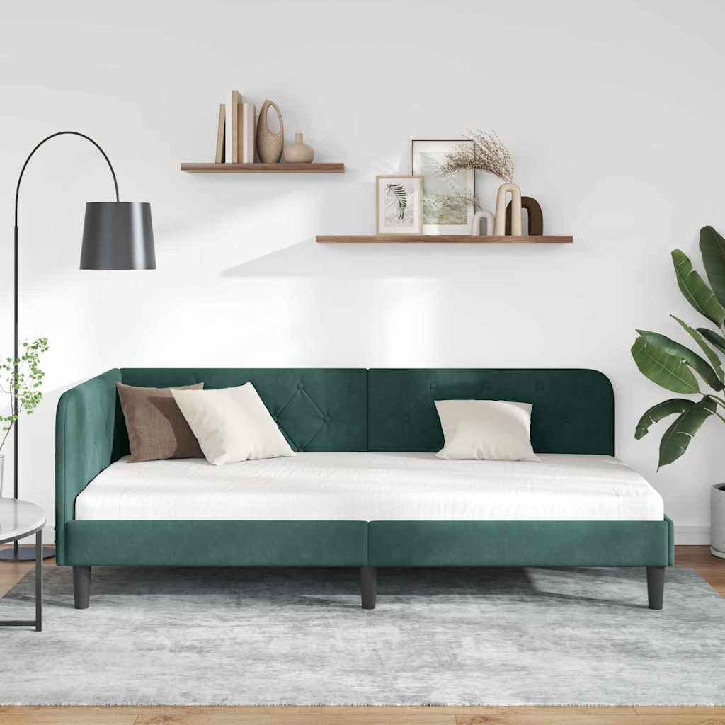 Kutni okvir kreveta Tamnozelena 100 x 200 cm Baršun