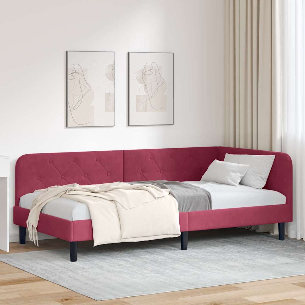 Kutni okvir kreveta Vinska crvena 100 x 200 cm Baršun