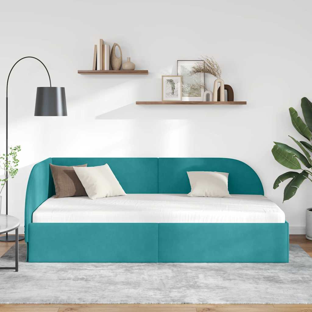 Kutni okvir kreveta s uzglavljem Tirkizna 80 cm x 200 cm Baršun
