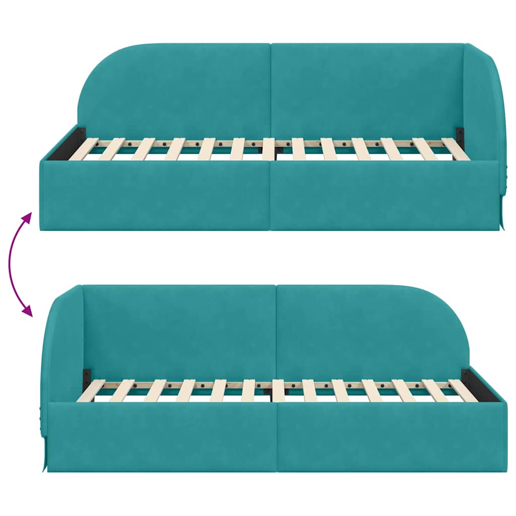 Kutni okvir kreveta s uzglavljem Tirkizna 80 cm x 200 cm Baršun