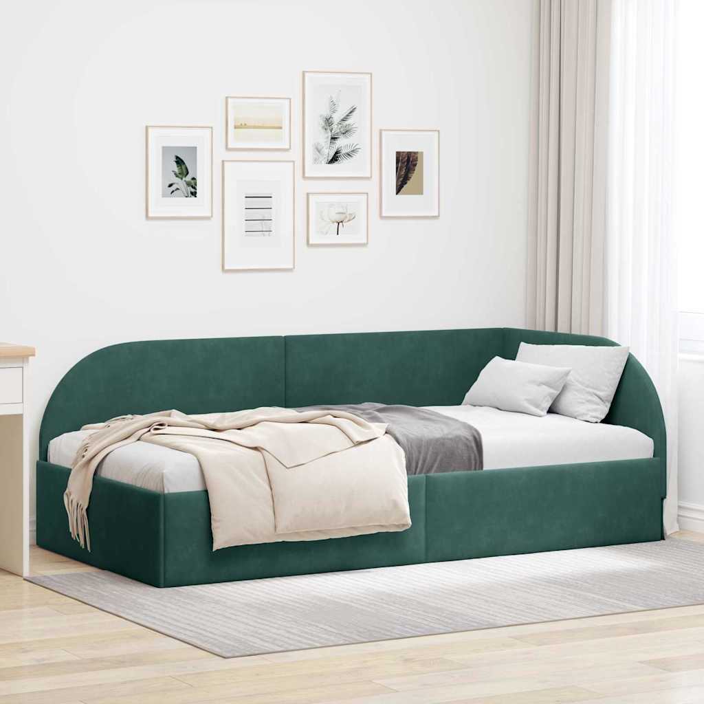 Kutni okvir kreveta Tamnozelena 90 cm x 190 cm Baršun