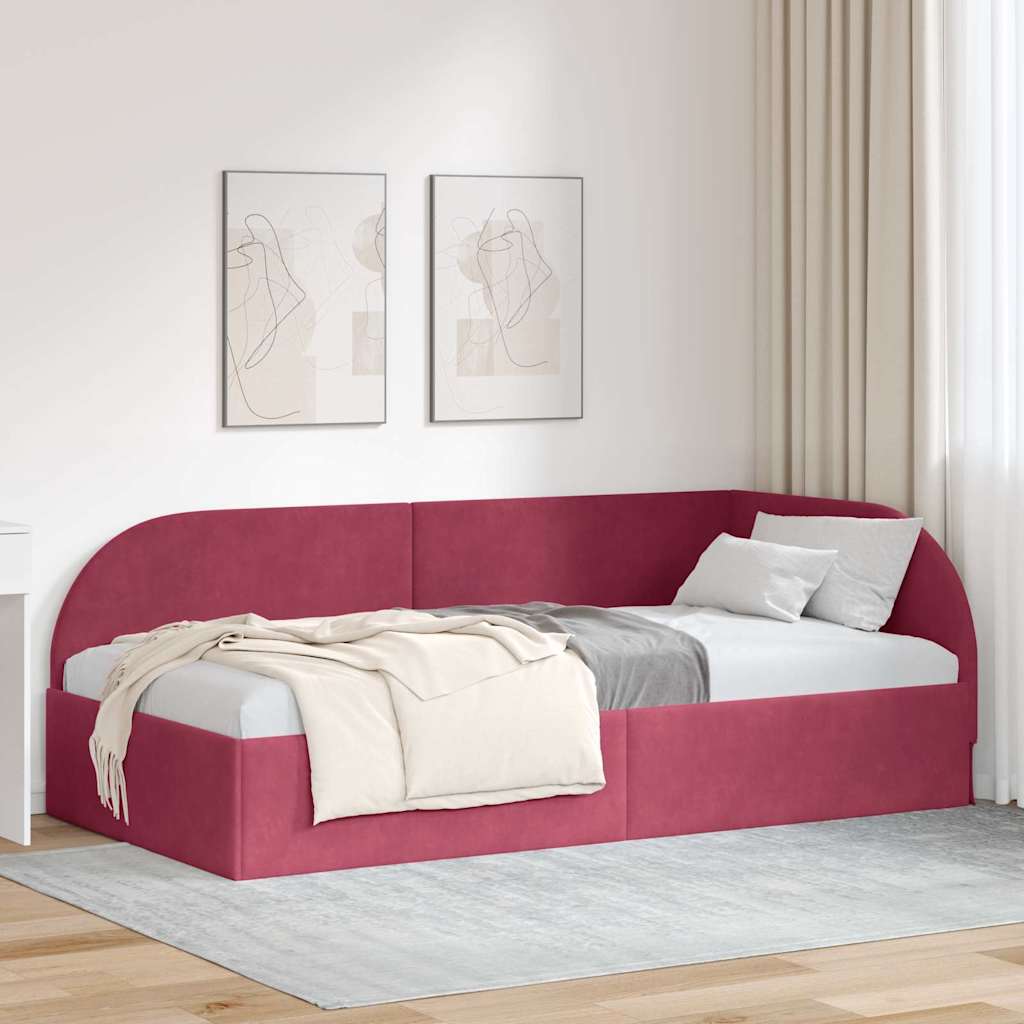 Kutni okvir kreveta Vinska crvena 90 cm x 190 cm Baršun