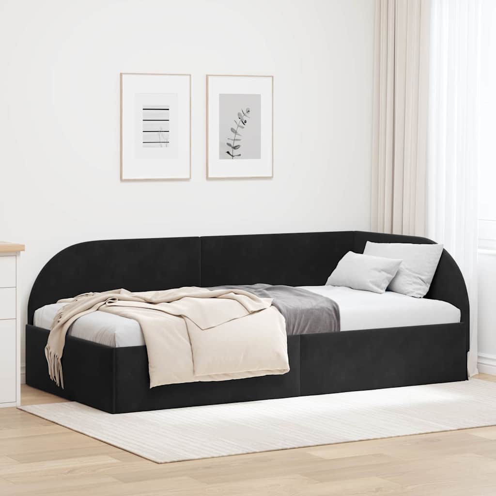 Kutni okvir kreveta s uzglavljem Crna 90 cm x 190 cm Baršun