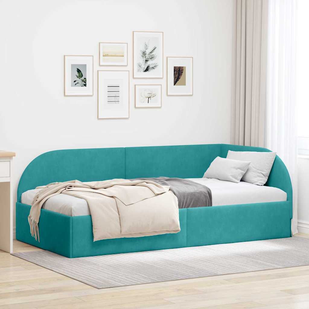 Kutni okvir kreveta s uzglavljem Tirkizna 90 cm x 190 cm Baršun