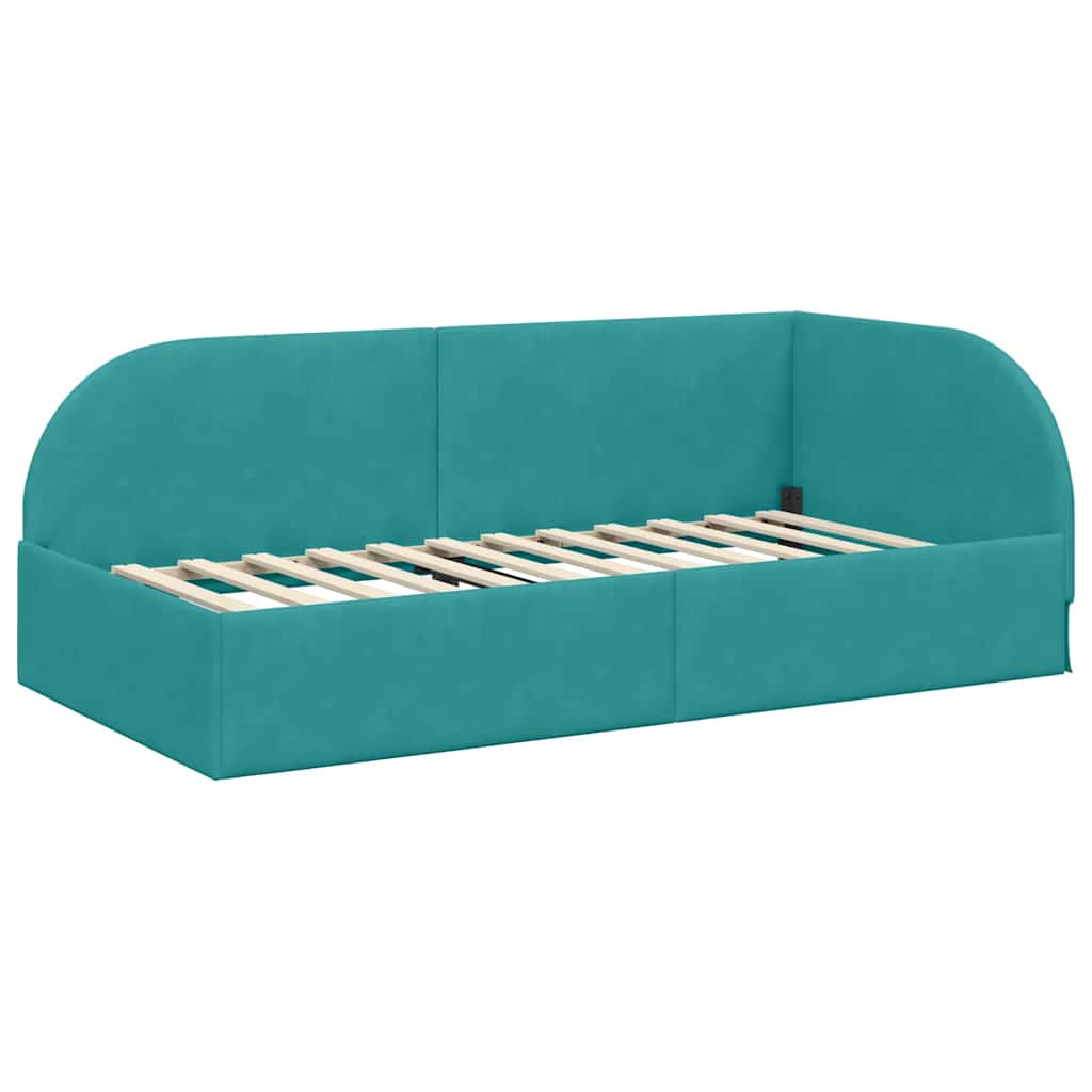 Kutni okvir kreveta s uzglavljem Tirkizna 90 cm x 190 cm Baršun