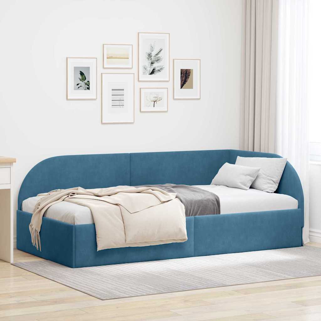 Kutni okvir kreveta s uzglavljem Plava 90 cm x 200 cm Baršun