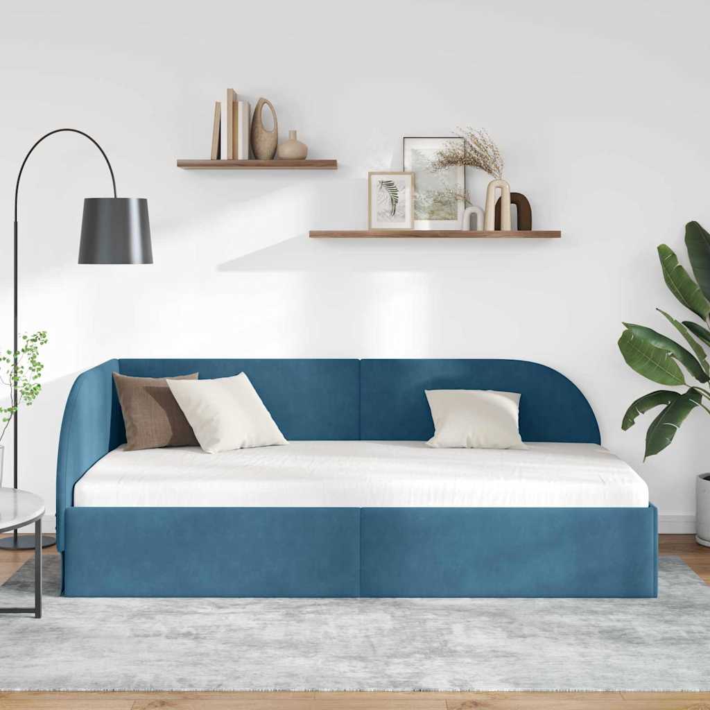 Kutni okvir kreveta s uzglavljem Plava 90 cm x 200 cm Baršun