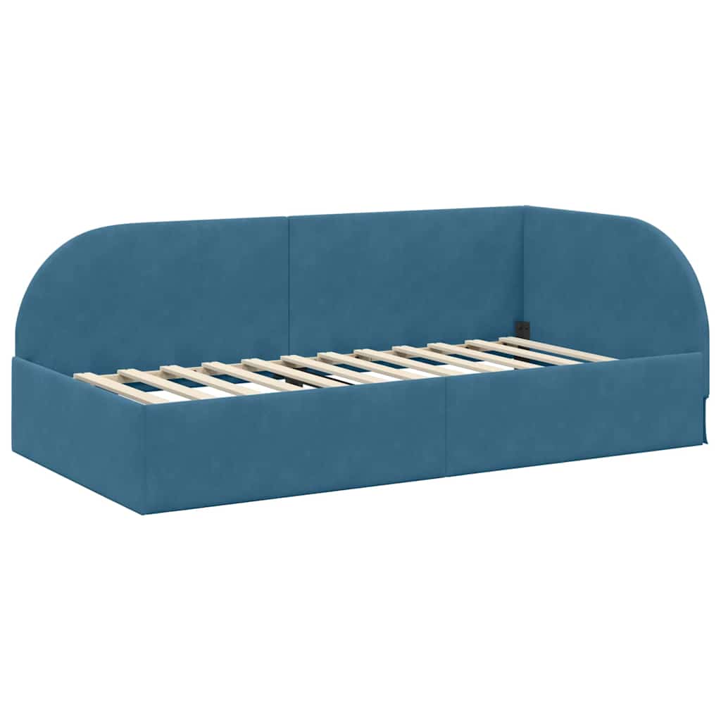 Kutni okvir kreveta s uzglavljem Plava 90 cm x 200 cm Baršun