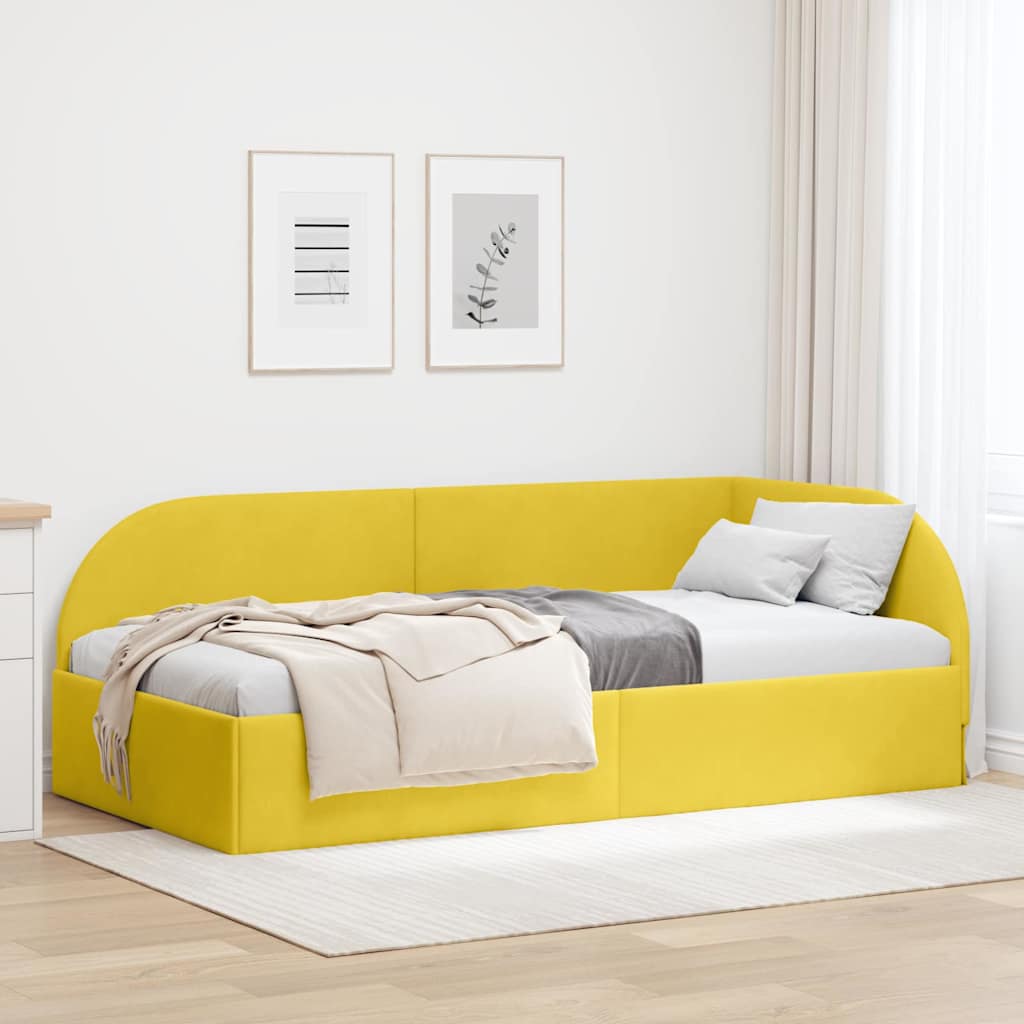 Kutni okvir kreveta s uzglavljem Žuta 90 cm x 200 cm Baršun