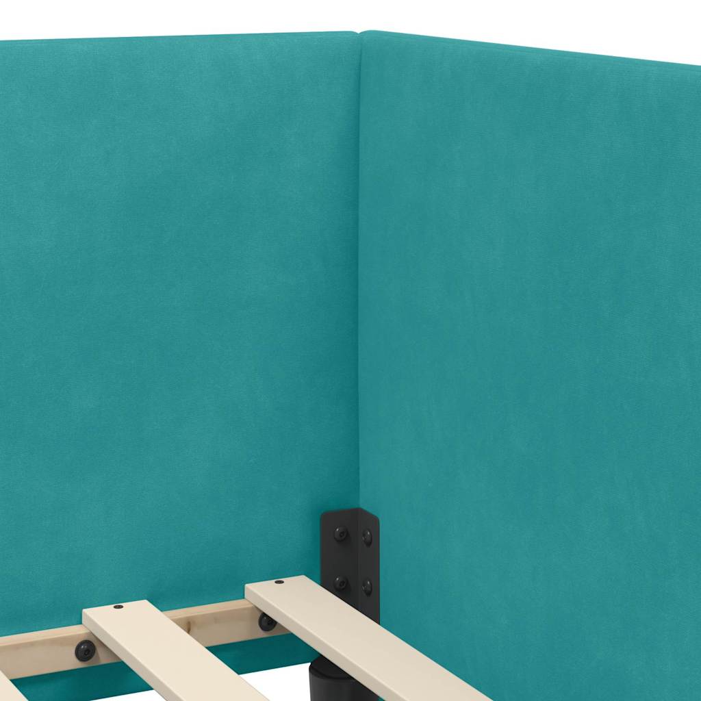 Kutni okvir kreveta s uzglavljem Tirkizna 90 cm x 200 cm Baršun