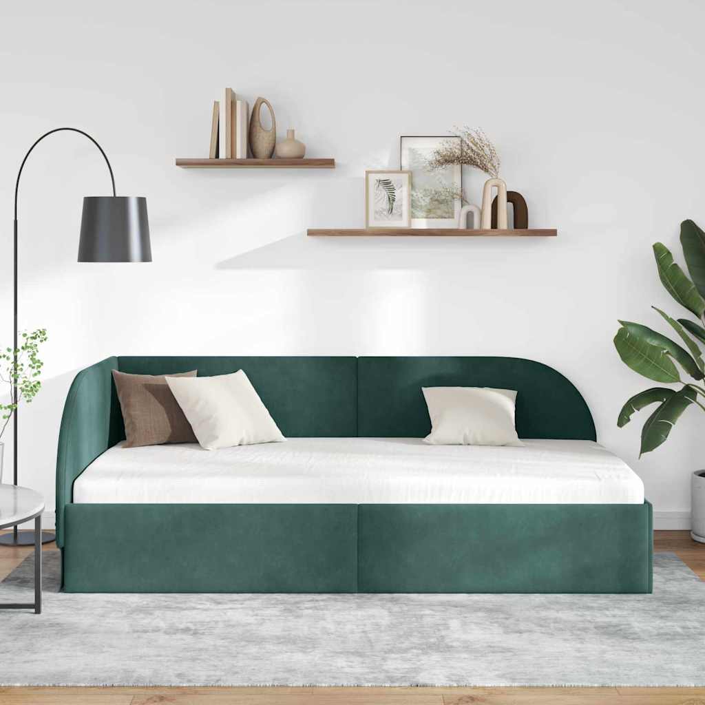 Kutni okvir kreveta Tamnozelena 100 cm x 200 cm Baršun