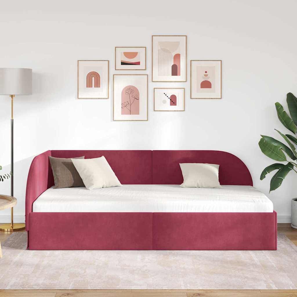 Kutni okvir kreveta Vinska crvena 100 cm x 200 cm Baršun