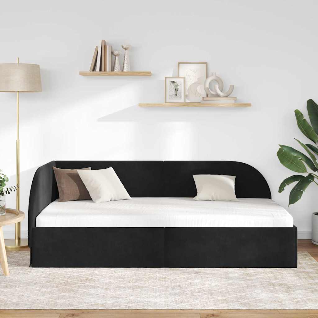 Kutni okvir kreveta s uzglavljem Crna 100 cm x 200 cm Baršun